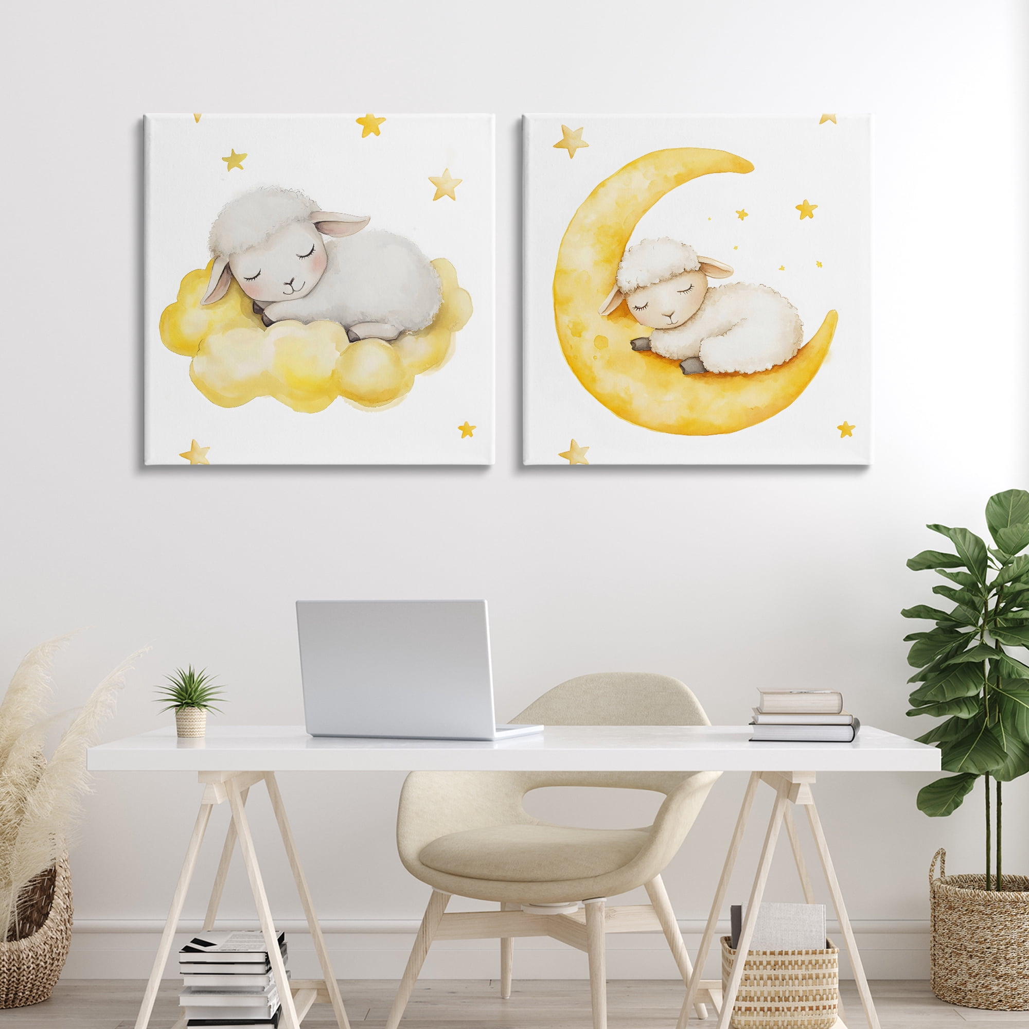 Stupell Industries Sleeping Sheep Cloud and Moon 2 Piece Canvas Wall Art Set, design by LSR Design Studio