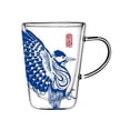 thumbnail image 1 of Taza de vidrio de doble pared con asa, 280 ml, diseño de tótems de animales azules, resistente al calor, transparente, for café o té., 1 of 7