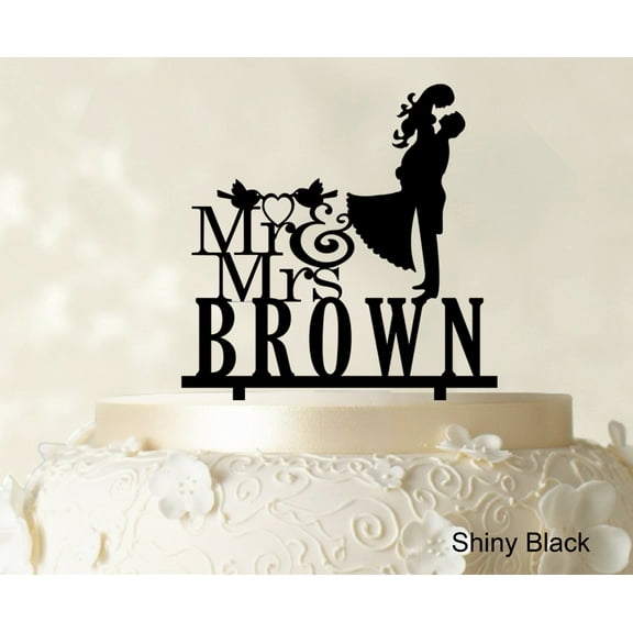 "Personalized Mr & Mrs Wedding Cake Topper Personalized Shiny Black Cake Topper Color Option Available 6""-7"" Inches Wide"