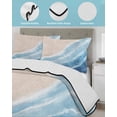 thumbnail image 4 of Quilts King Size Bedding Set, Navy Blue Waves Coastal Lightweight Quilted Comforter, Summer Beach Ocean Seaside Soft Reversible Bedspread Coverlet with Pillow Covers for All Season, 96" x 106", 4 of 7