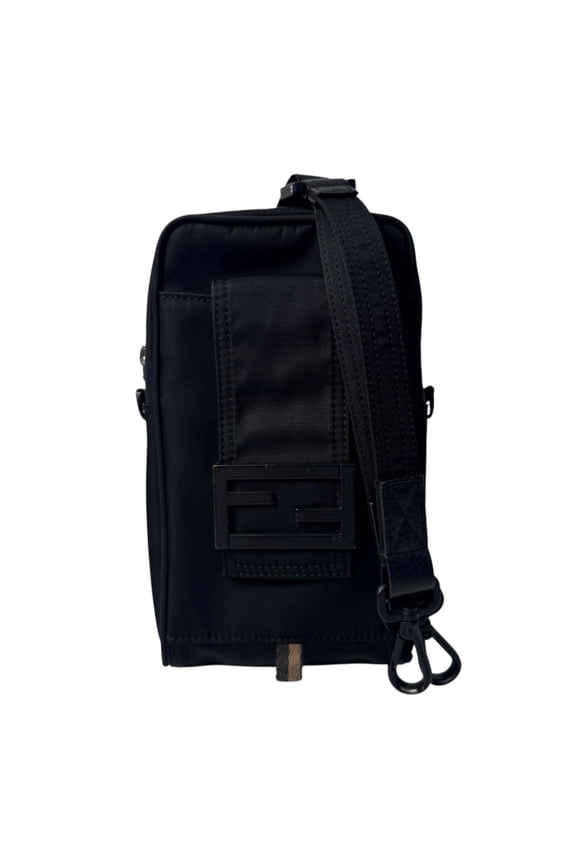 Pre-Owned Fendi Baguette Phone Pouch Nylon Shoulder Bag Black 7AS056 Crossbody for Men