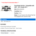 thumbnail image 2 of Front Brake Pad Set - Compatible with 2007 - 2011 Honda CR-V 2008 2009 2010, 2 of 2