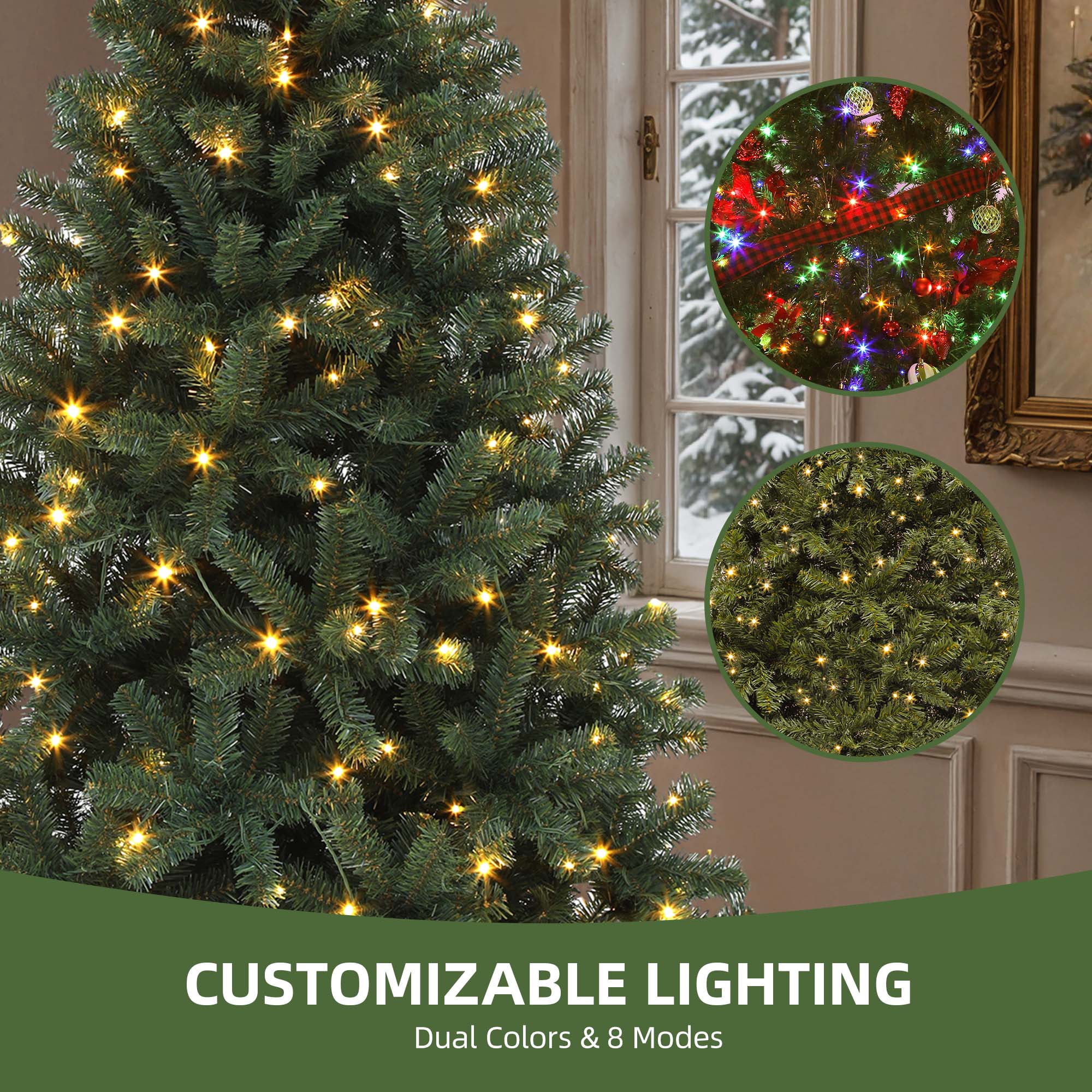 Uforic 6ft Pre-Lit  Artificial Christmas Tree with 1000 Branch Tips&250 Warm Lights, Remote Control, Green