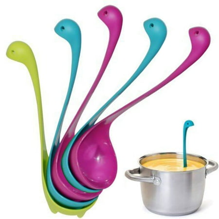- Windaze Nessie Soup Ladle - Toughened 100% Food Grade Nylon Dishwasher Safe Loch Ness Monster Stand Upright Kitchen Utensil, Set of 5 Spoons (Blue & Rose Red&Blue)
