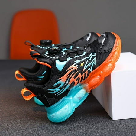 

Kid s Wolf Pattern Color Block Basketball Shoes With Rotating Buckle Shock Absorption Comfy Non Slip Water-Resistant Sneakers For Boy s & Girl s Outdoor Fun