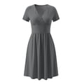 thumbnail image 5 of DYTTDG Women's V-Neck Wrap Waist Midi Dress | Short Sleeve Solid Color Casual A-Line Dress with Pockets, Summer Flowy Dress, 5 of 8