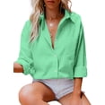 thumbnail image 6 of Cindysus Women Shirts Button Down Tops Long Sleeve Blouse Holiday Tunic Shirt Loose Light Green L, 6 of 9