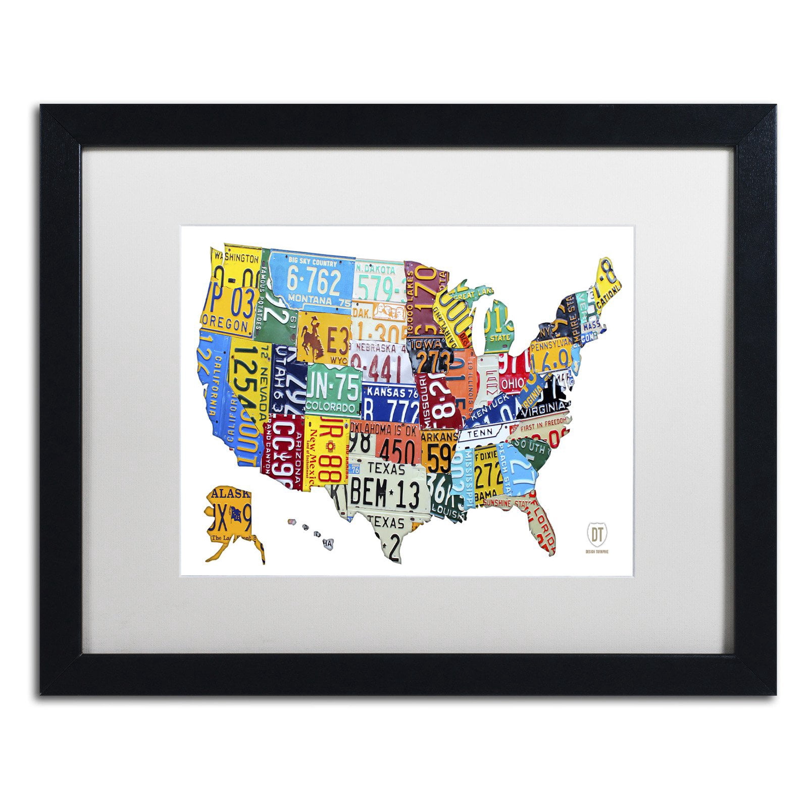 Trademark Fine Art 'License Plate Map USA 2' Canvas Art by Design Turnpike, Black Matte, Black Frame