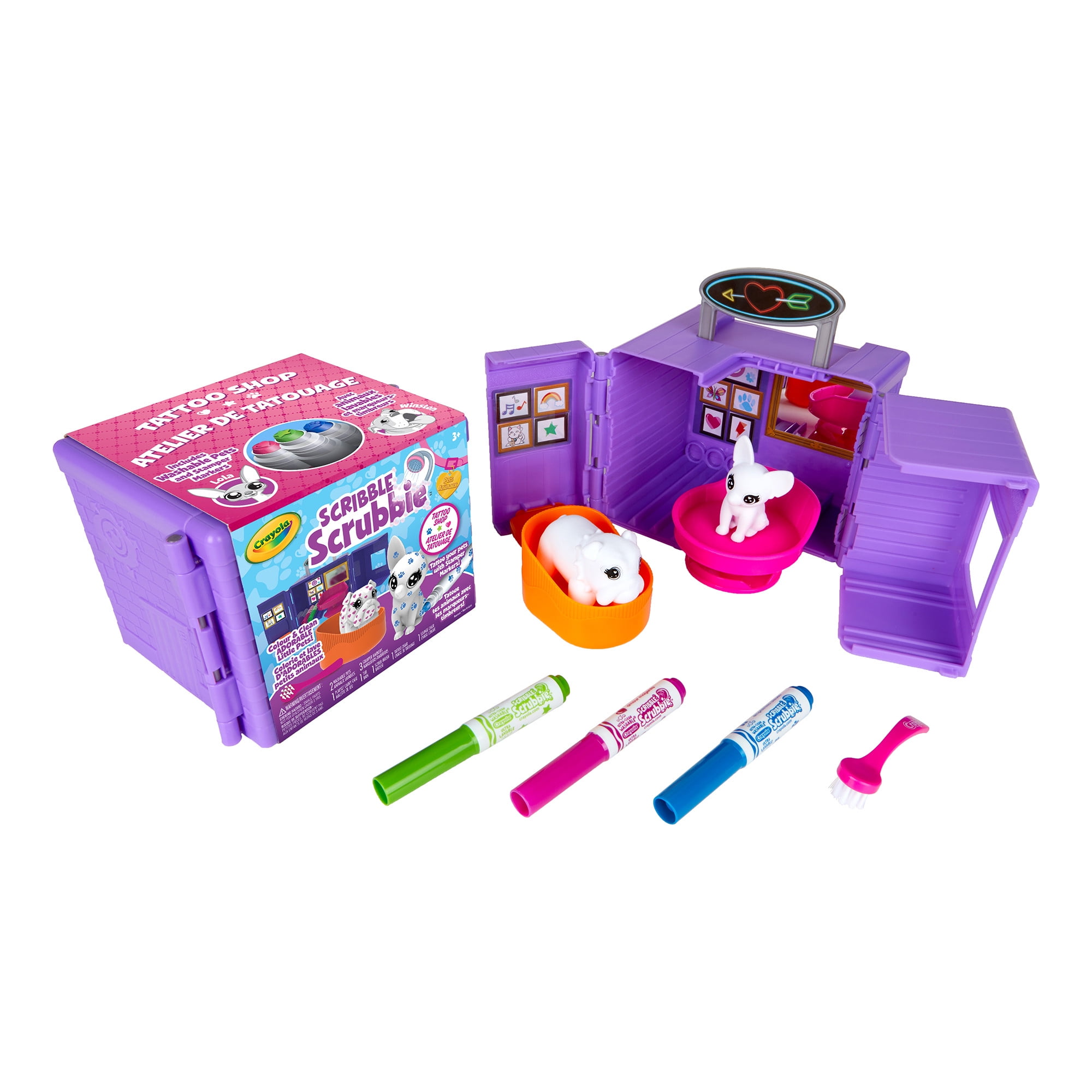 Crayola Scribble Scrubbie Purple Tattoo Shop Art Coloring Set, Beginner Unisex Child, 7 Pieces