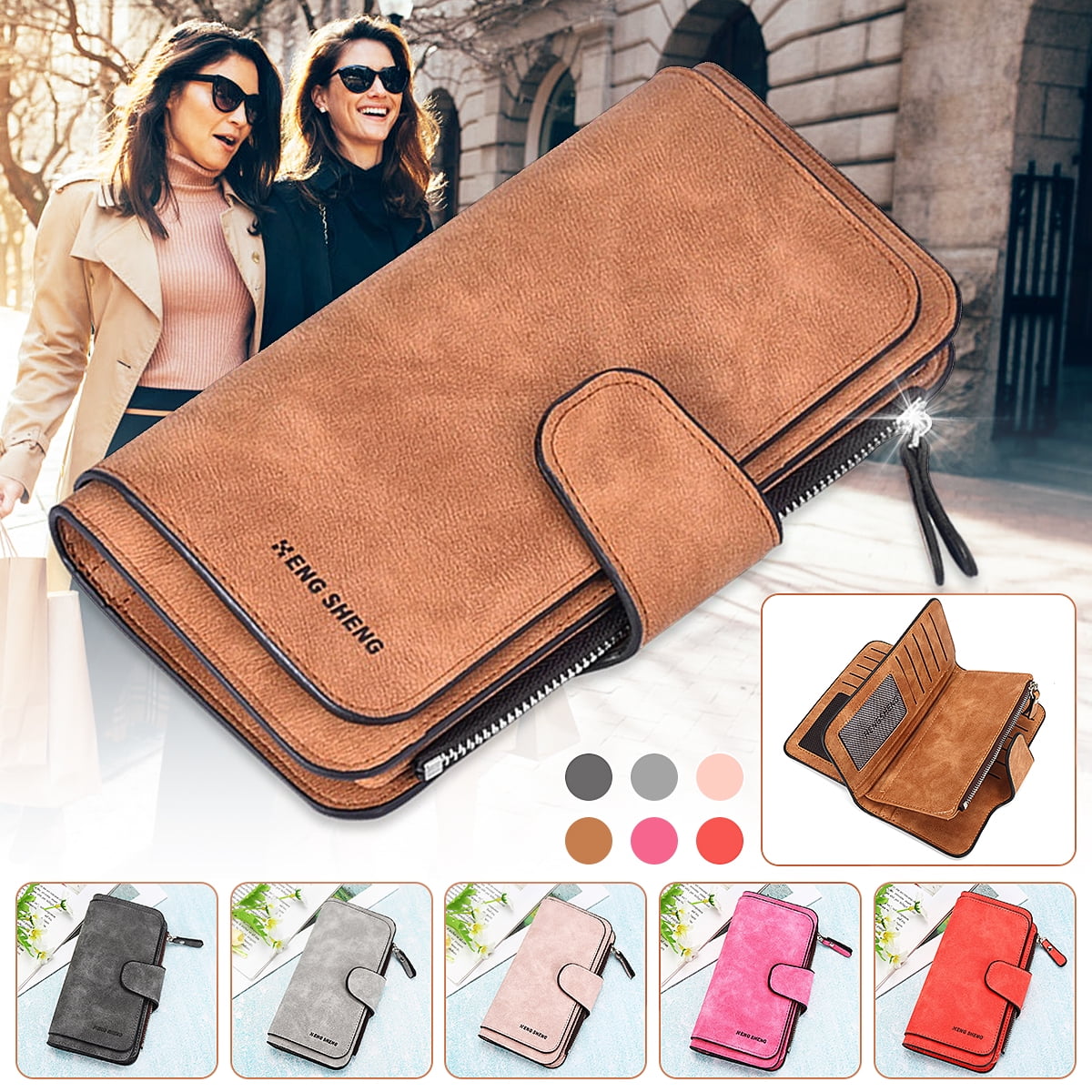 PU Leather Wallets for Women Slim Card Holder Purse with