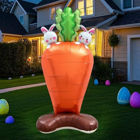 Ranliy 4 Feet Inflatable Easter Day Decoration, Blow Up Carrot With Little Cute Rabbits For Indoor Outdoor Lawn Yard Party Decor