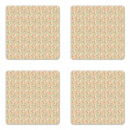 

Abstract Coaster Set of 4 Pastel Illustration of Continuous Terrazzo Style Rock Like Shapes Square Hardboard Gloss Coasters Standard Size Pale Mustard and Multicolor by Ambesonne