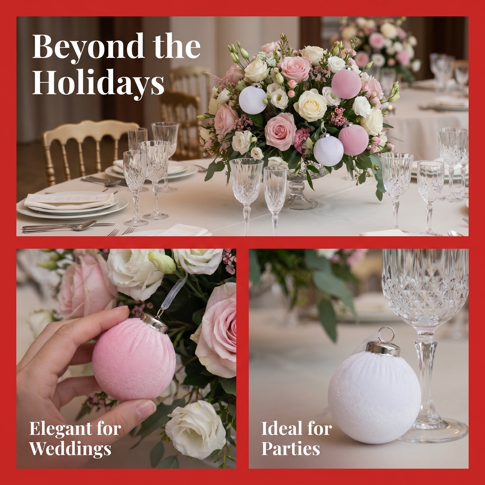 Unique Bargains Velvet Christmas 12 Pack Flocked Sphere Orbs Luxury Ornaments Style D 2.4"
