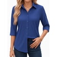 thumbnail image 2 of MOYIKO Womens Button Down Shirts 3/4 Sleeve Basic Business Dress Shirts Collared Work Office Fitted Blouses Tops, 2 of 7