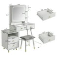thumbnail image 4 of Modern Vanity Desk Set with LDE Lighted Mirror Cabinet and Stool, Makeup Vanity Table with Power Outlet, 4 Drawers and 3-tier Hidden Shelves, Dressing Table for Girls Women, White, 4 of 5