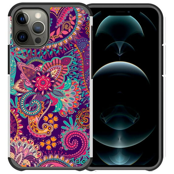 Pegacell Cover Case Compatible for Apple iPhone 12 Pro Max Case - Colorful Design Hybrid Armor Case Shockproof Dual Layer Protective Phone Cover - Colorful Paisley