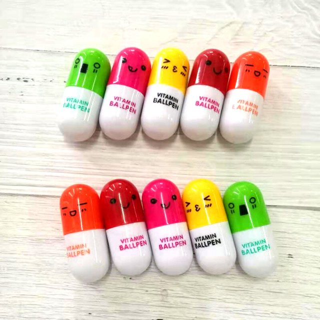 Bolígrafo de cápsula de vitamina telescópica encantadora, suministros de oficina y escuela, regalo para niños, accesorios de oficina Fivean unisex