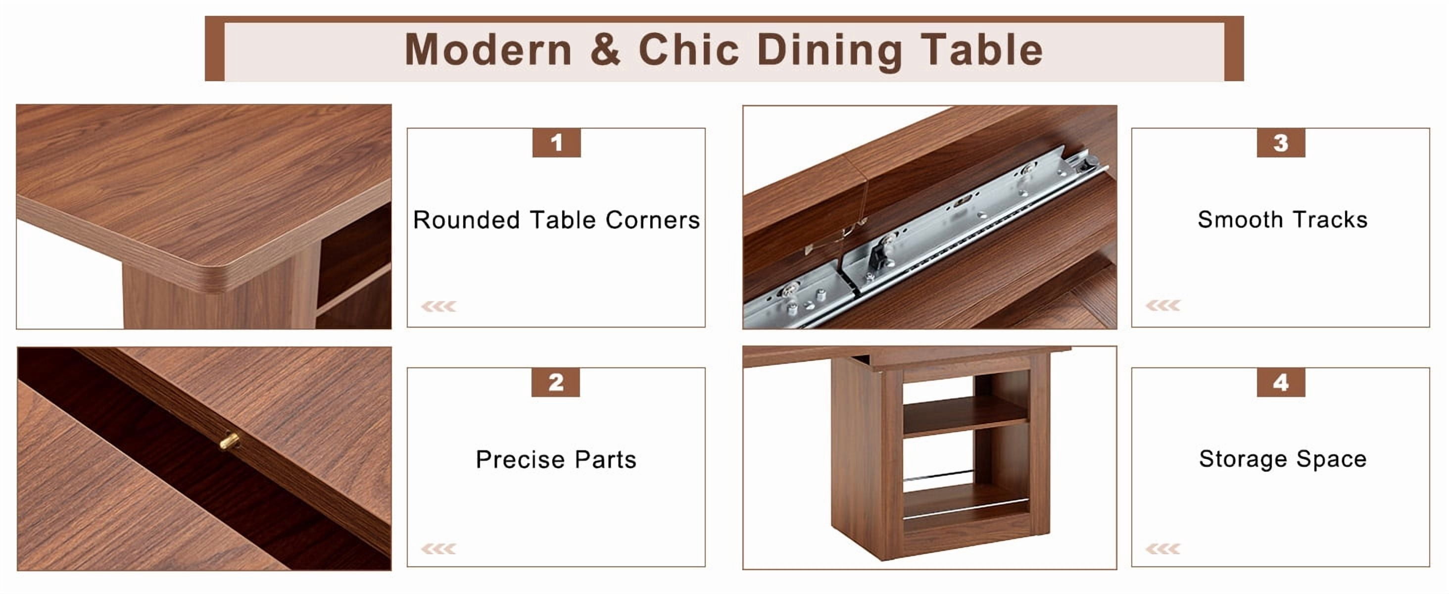 Sailvan Expandable Dining Table Chair Set, 59-71 Inch Pull-Out MDF Table with Linen-Cotton Chairs