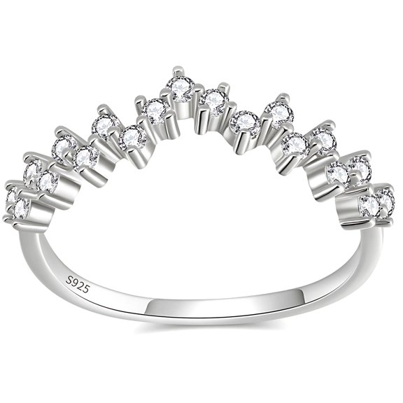 Viviana Half Eternity Ring for Women Sterling Silver CZ Anniversary Band Stackable Chevron Curve by Ginger Lyne