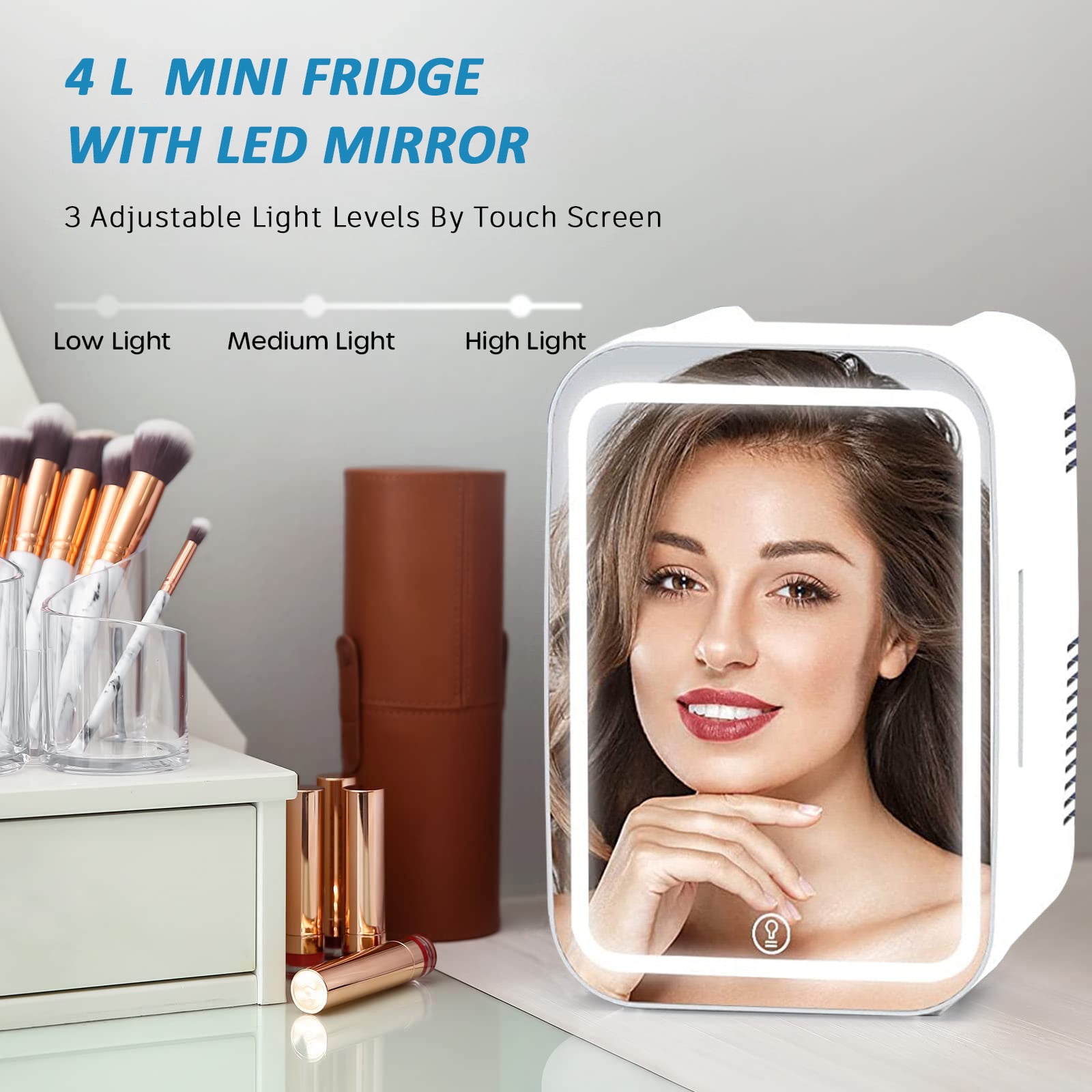 GaRcan Mini Skincare Fridge, With Led Mirror, 8L Capacity Beauty Fridge,  Hot And Cold, Car And Home Dual Use Cheap Mini Fridge, For Refrigerating