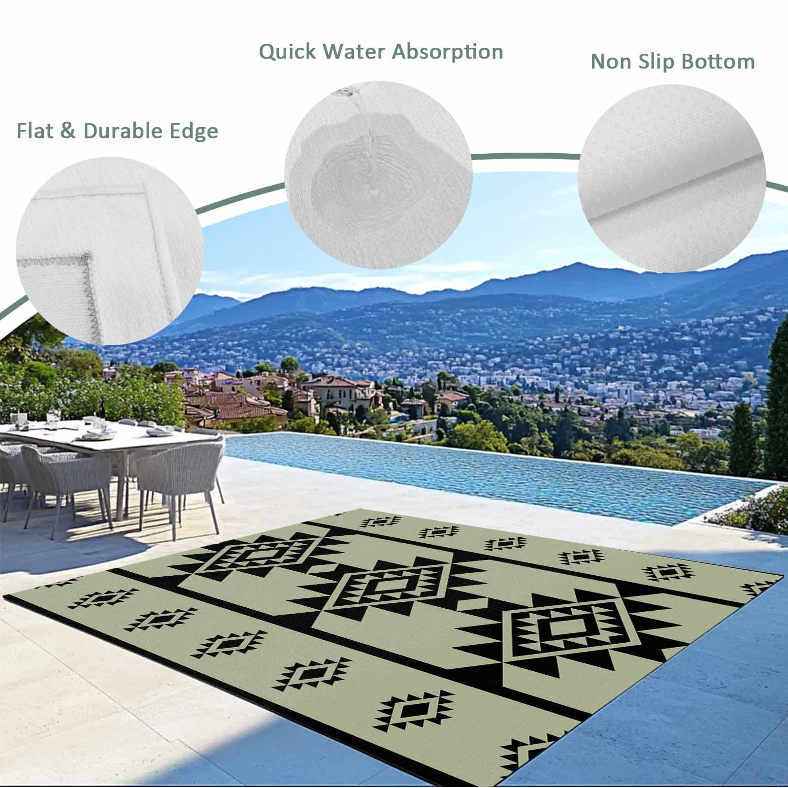 Fsddascl Sage Green Boho Outdoor Rug for Patio/Deck/Porch, Non-Slip Large Area Rug 6 x 9 Ft, Southwest Aztec Abstract Geometric Indoor Outdoor Rugs Washable Area Rugs, Reversible Camping Rug Carpet