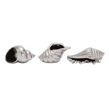 Gorham Sea Sculpture - Decmode set of 3 coastal 6, 7, and 8 inch ceramic sea shell sculptures beach décor, silver