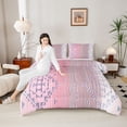 thumbnail image 4 of Homewish Tribal Pink Stripes Full Size Comforter Sets, Aztec Triangle Abstract Bedding Comforter Set, Vintage Bohemian Style Reversible Bedding Sets, Luxury Bedroom Decor, 3pcs, 4 of 8
