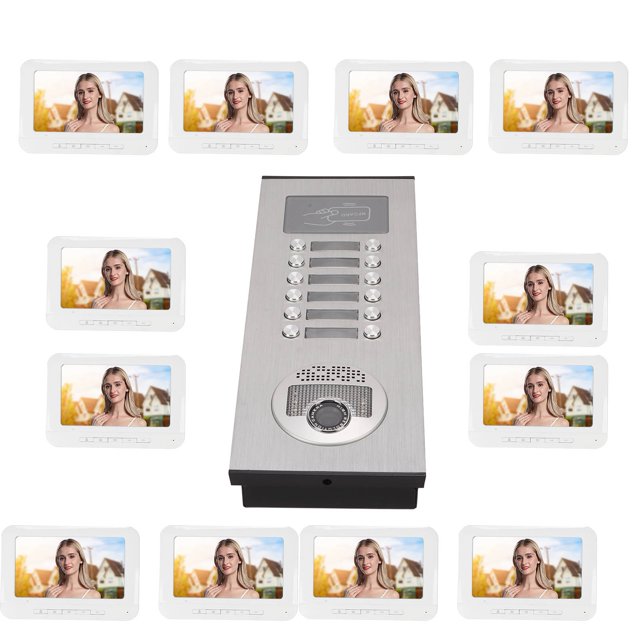 Sistema de intercomunicación con video, pantalla interior de 12 pulgadas, LCD a color de 7 pulgadas, sistema de intercomunicación manos libres para apartamentos domésticos, enchufe estadounidense de