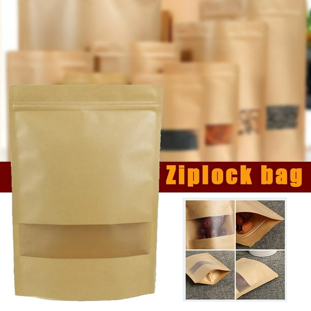 10Pcs lot Kraft Paper Bag Window Zip Lock Empty Dried Food Fruit