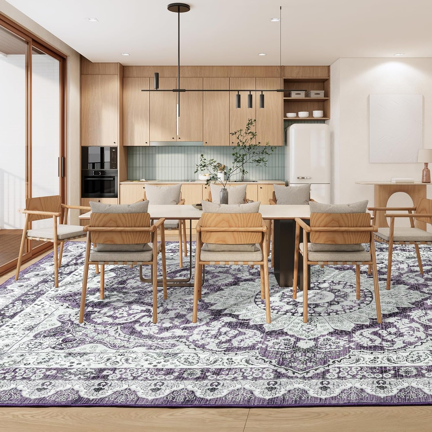 Noahas 5x7 Area Rugs for Living Room, Machine Washable Vintage Rug, Non-Slip Low Pile Throw Rugs with Rubber Backing Washable Carpet for Bedroom Dining Room Kitchen Home Decor, Purple