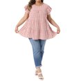 thumbnail image 2 of Agnes Orinda Women's Plus Size 1950s Gingham Top Crew Neck Flare Short Sleeves Blouse Summer Babydoll Tops 3X Pink, 2 of 6