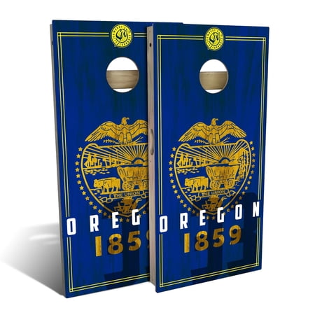 Skip's Garage Oregon State Flag 2.0 Solid Wood Cornhole Board Set