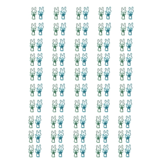100 Uds Clips bonitos para carpetas Bling Bling Abrazaderas de papel multiusos forma de conejo color azul y verde