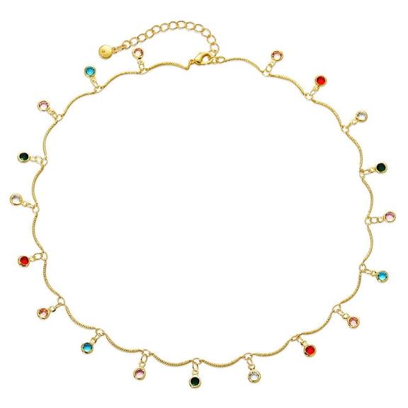 18K True Gold Plated CopperNecklace Multicolor Zircon Adjustable Necklace