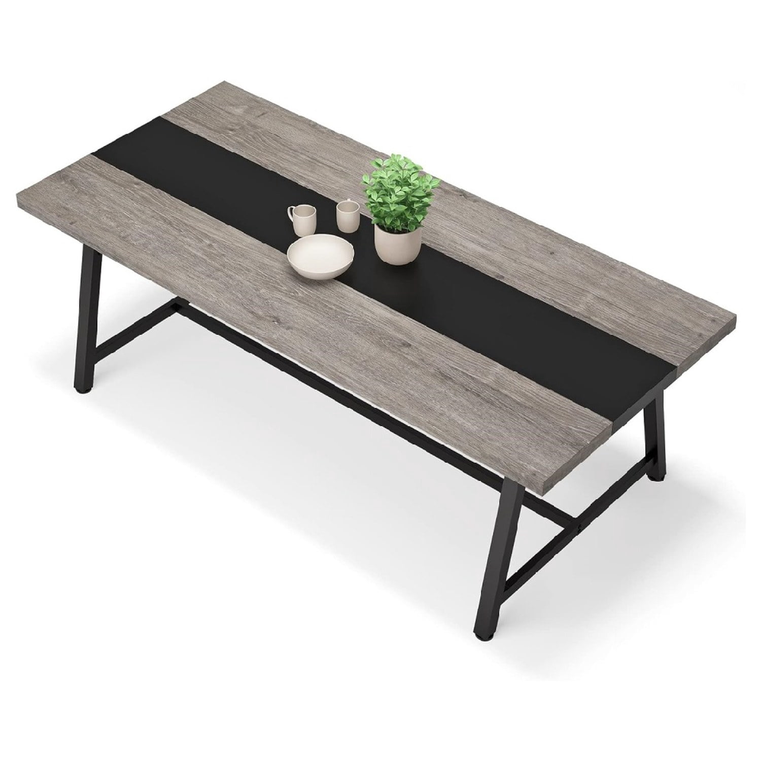 Dining Table, 70.87 in L x 33.46 in W x 29.92 in H, Seats 6-8, Rectangular Kitchen Table with Metal Frame