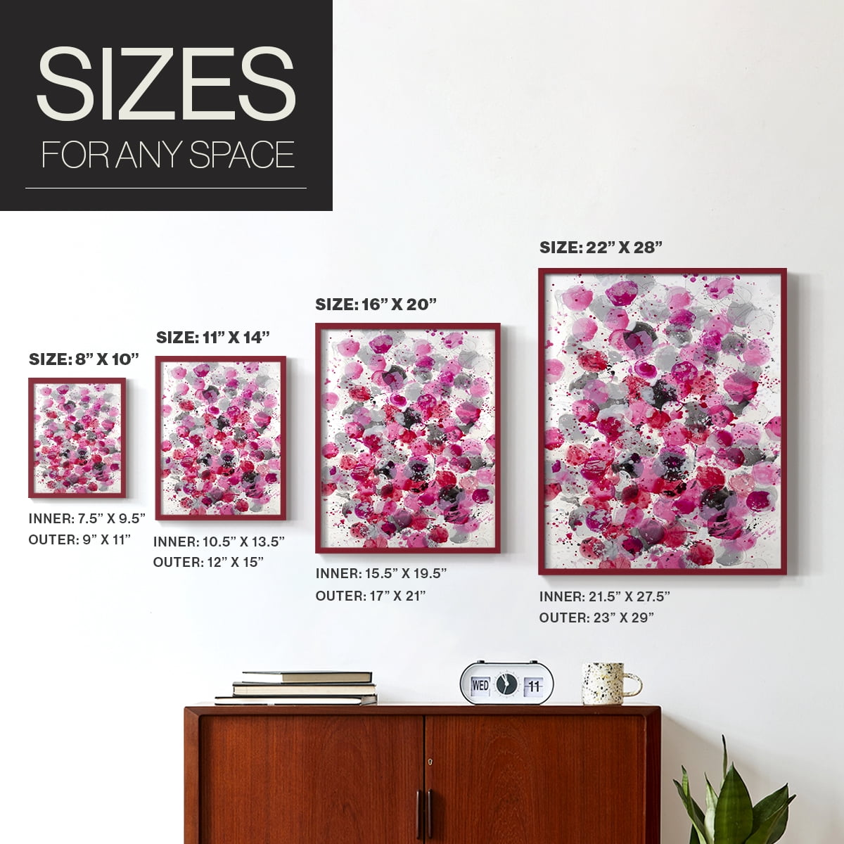 Bouquet Framed Print in Red Solid Wood Framed Print No Nail Hanging
