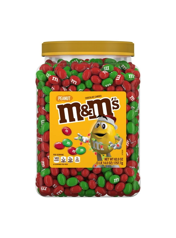 M&M's Holiday Mix Candy Bulk Jar, Peanut Chocolate Candy, 62-Ounce