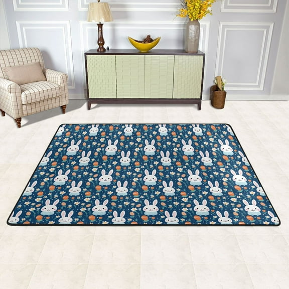Rabbits Floral Area Floor Mats Soft Large Nursery Rugs Non-Slip Foam Carpets Living Room Doormat for Bedroom Dinning Decor 36" x 24"