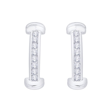 Channel Set Diamond J-Hoop Earrings in 10K White Gold (1/2 cttw, G-H, I2-I3)