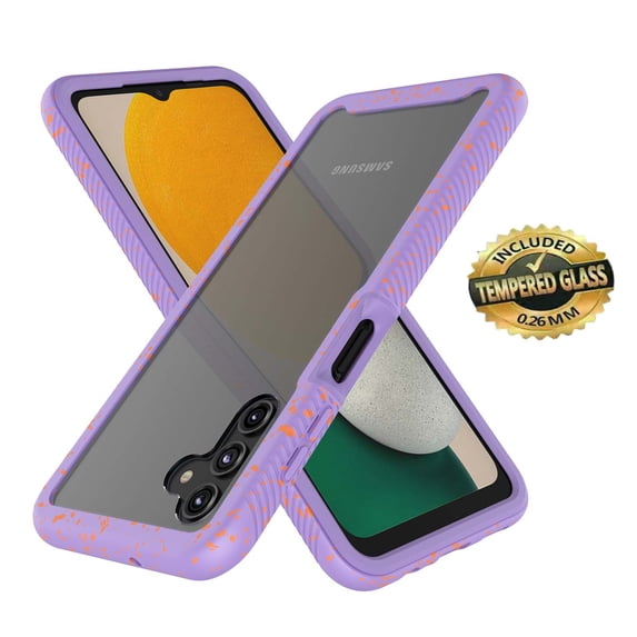 Sturdy Clear Case for Samsung Galaxy A12 5G / Galaxy A13 5G, Tekcoo Full Body Heavy Duty Protection Tempered Glass Screen Protector Shockproof Rugged Case Cover -Purple