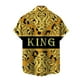 thumbnail image 5 of Camisetas con botones y estampado gráfico completo en 3D de la reina y el rey para hombre, divertidas camisetas hawaianas con gráficos dorados y negros para hombre, 5 of 5