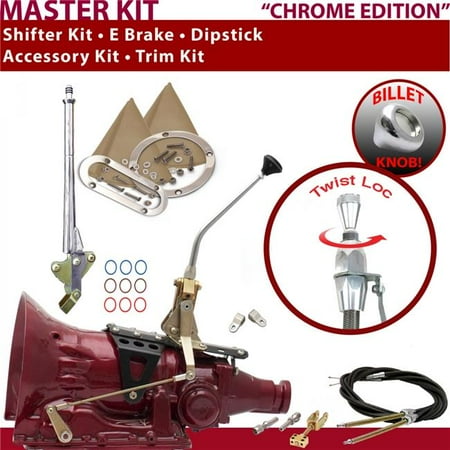 American Shifter TH400 Shifter Kit Chrome 10 in. E Brake Cable Clevis Trim Kit Dipstick for EF6FE