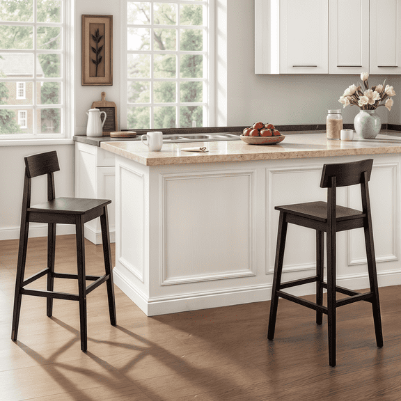 Mainstays 25" Wooden Casual Modern Barstool, Black, Set of 2