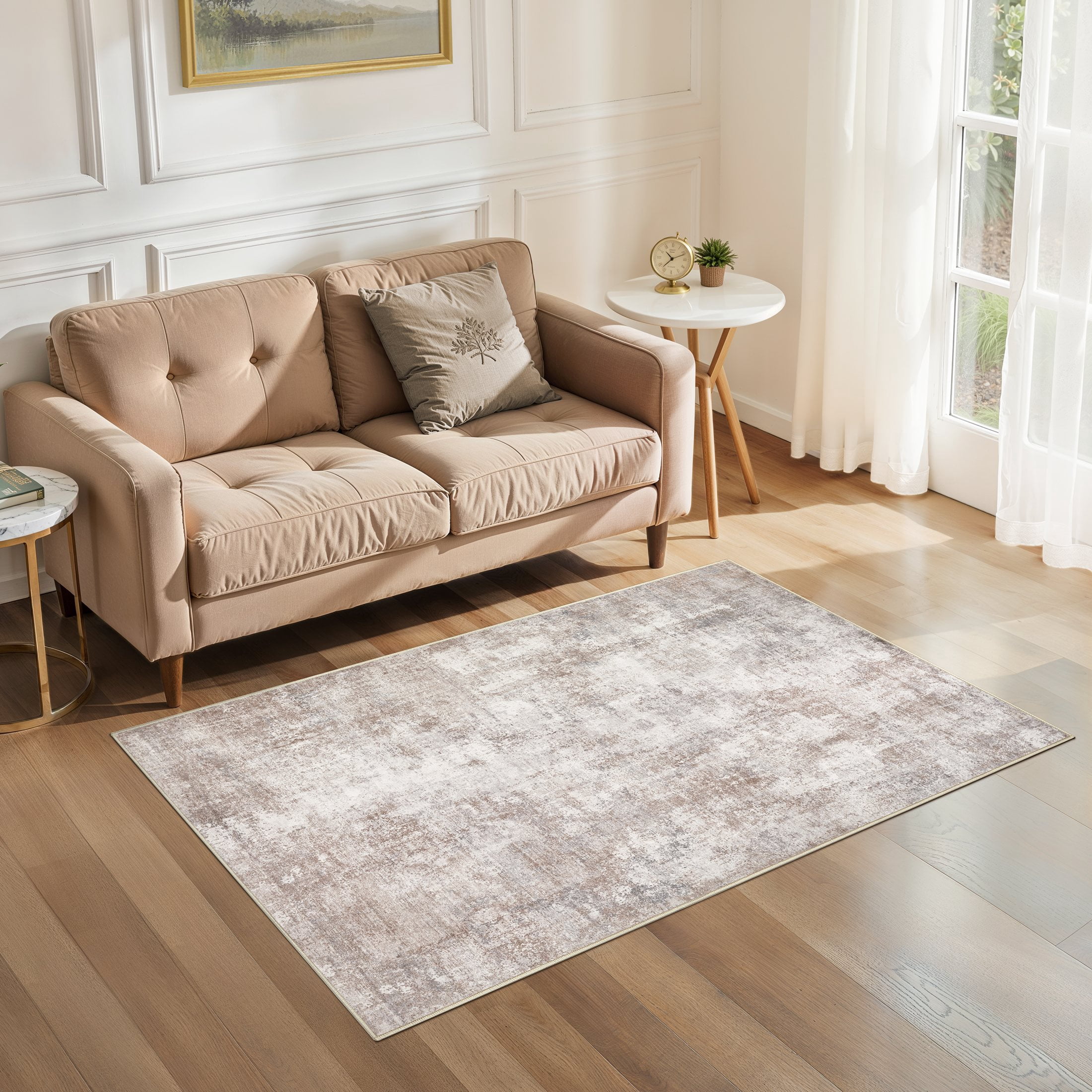 Uermei 3x5 Washable Entryway Rug: Non-Slip Soft Abstract Indoor Area Rug for Living Room Kitchen Bedroom, Stain-Resistant Door Mat Throw Carpet for Laundry Foyer Home Decor - Brown