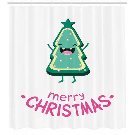 Christmas Shower Curtain Christmas Tree Shaped Joyous Cookie With