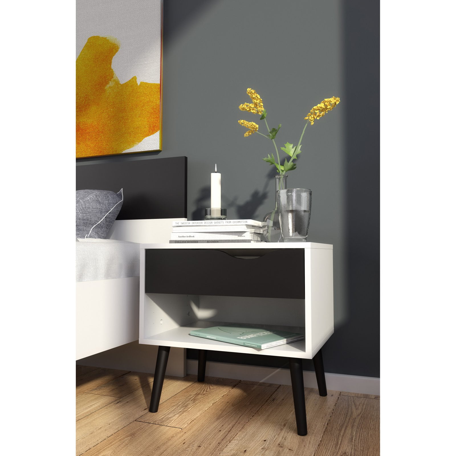 Tvilum Diana 1 Drawer Nightstand Black Walmart Com Walmart Com