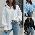 Women Loose Shirt Solid Lantern Long Sleeves Drop Shoulder Buttons