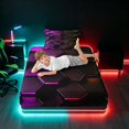 thumbnail image 5 of Manfei Purple Gold Neon Honeycomb Twin Sheets, Glowing 3D Hexagon Bedding, Black Reversible 3-Piece1 Flat Sheet + 1 Fitted Sheet + 1 Pillowcase, 5 of 6