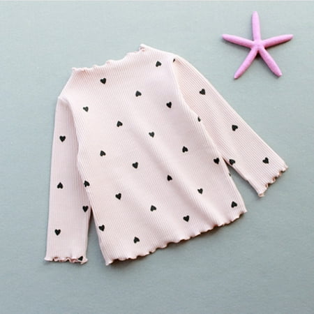 

Geire Children Girls Kintting Shirts Half-high Neck Stringy Selvedge Comfy Cotton Bottoming Shirt Love Printed Lightweight Casual Tops