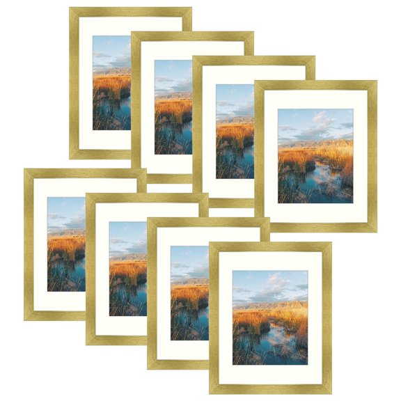 Golden State Art 11x14 Gold Gallery Picture Frames Matted to Display 8x10 Photos, Gold, Pack of 8